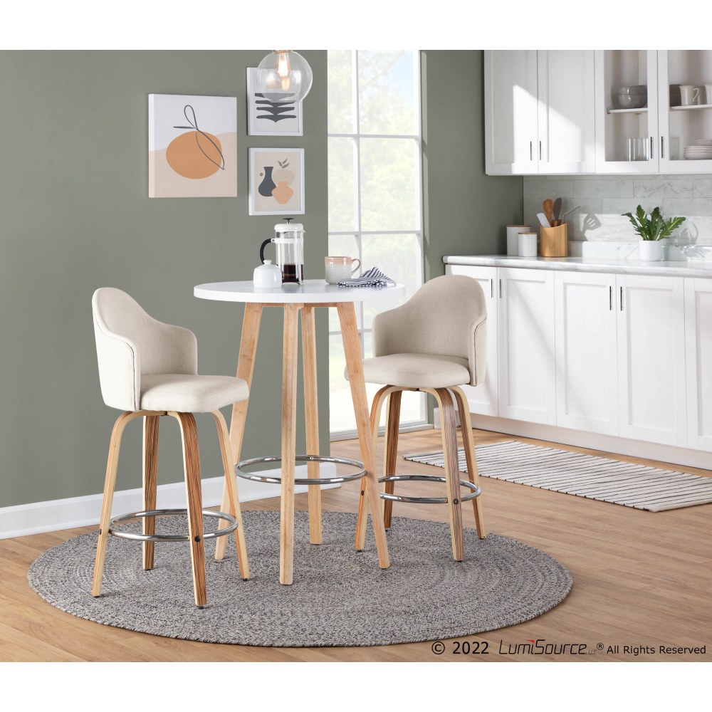 LumiSource Ahoy Fabric Counter Stools, Cream/Zebra, Set Of