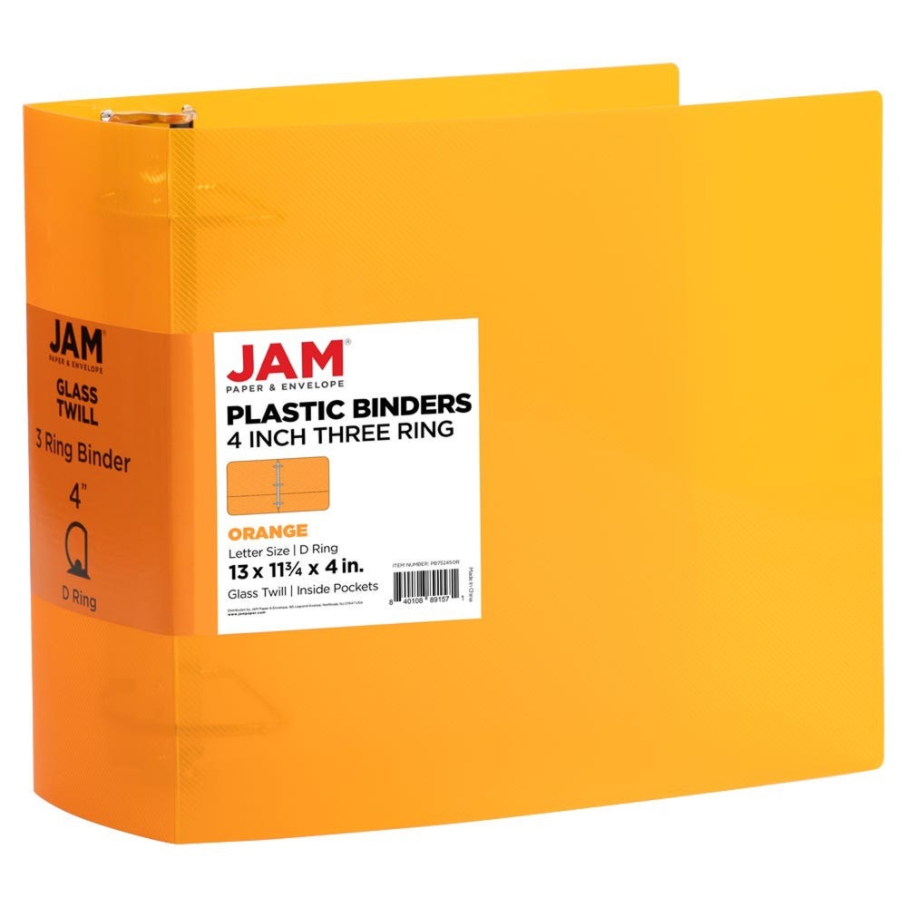 JAM PAPER 3 Ring Plastic Binder, 4 inch,