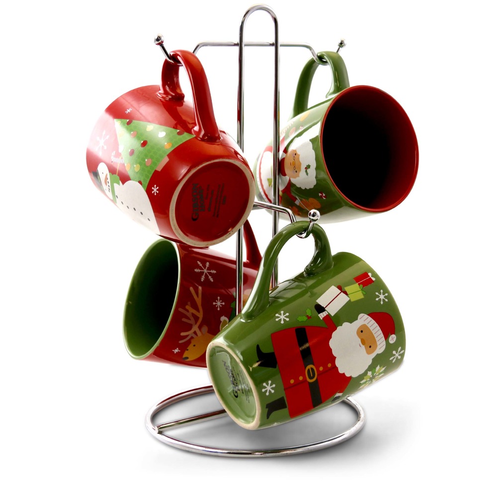 Gibson Home Santa Smile Mugs, 15 Oz, Green/Red,