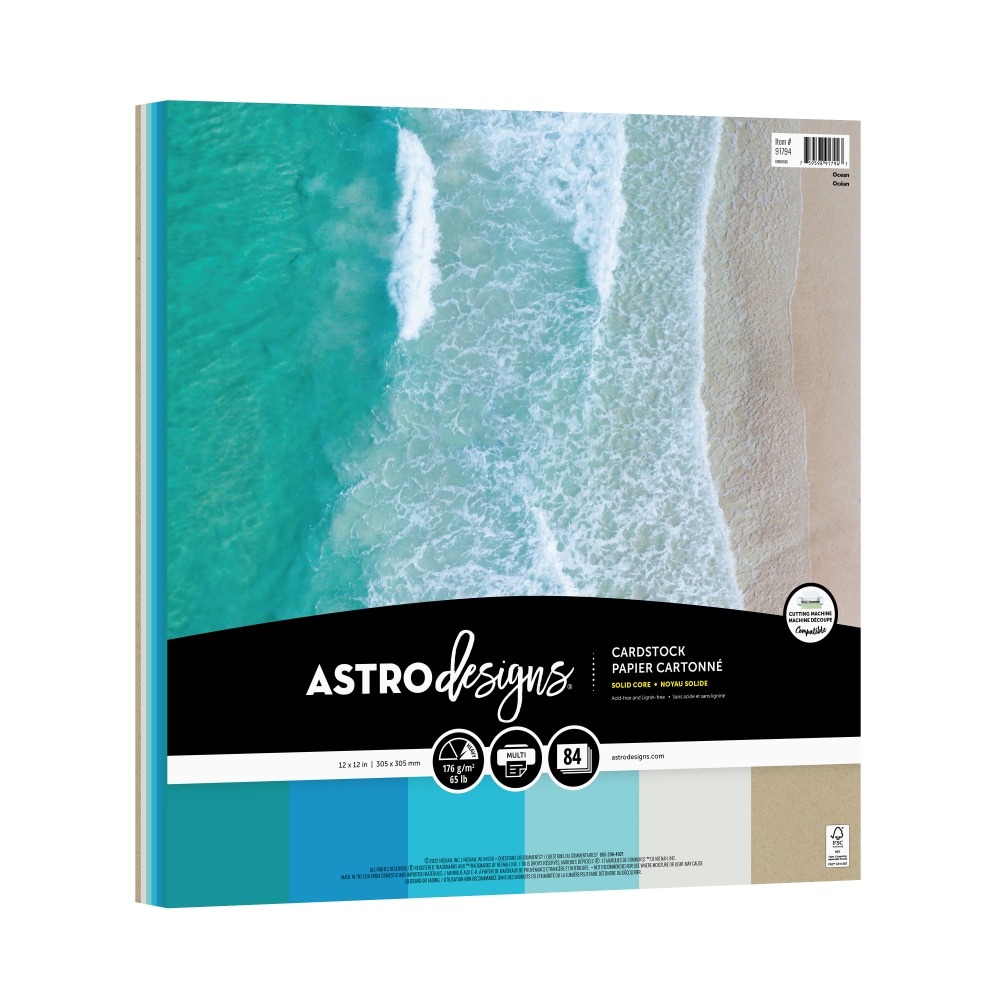 Astrodesigns Color Cardstock, Ocean Assortment, 12” x 12”,