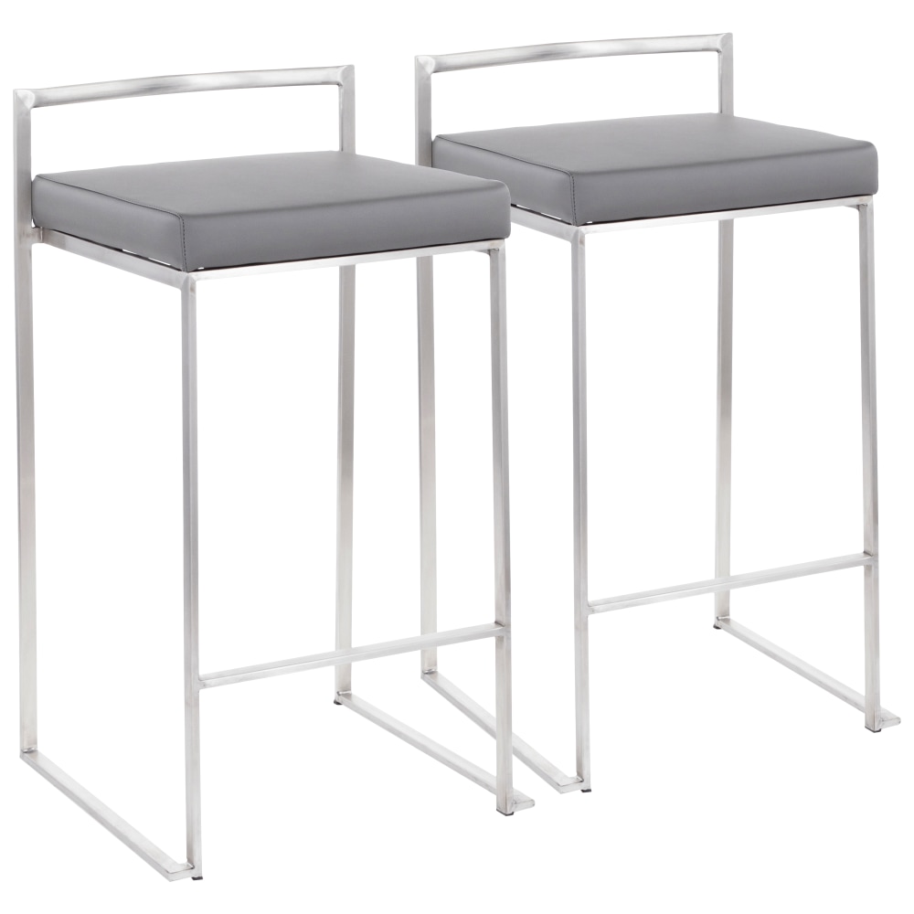 LumiSource Fuji Stacker Counter Stools, Gray Seat/Stainless Steel