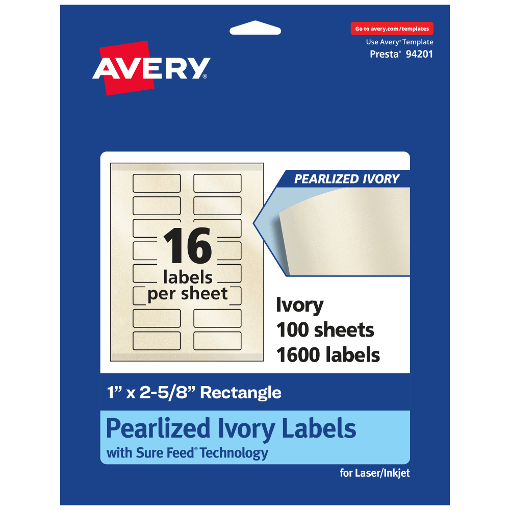 Avery® Pearlized Permanent Labels With Sure Feed®, 94201-PIP100,