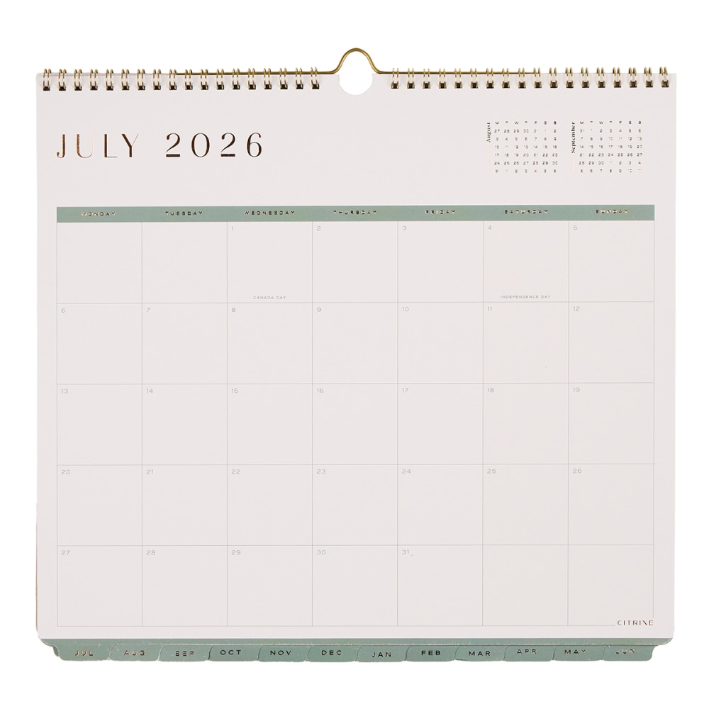 Citrine 12-Month Wall Calendar, 12-1/2” x 13-1/2”, Ivory