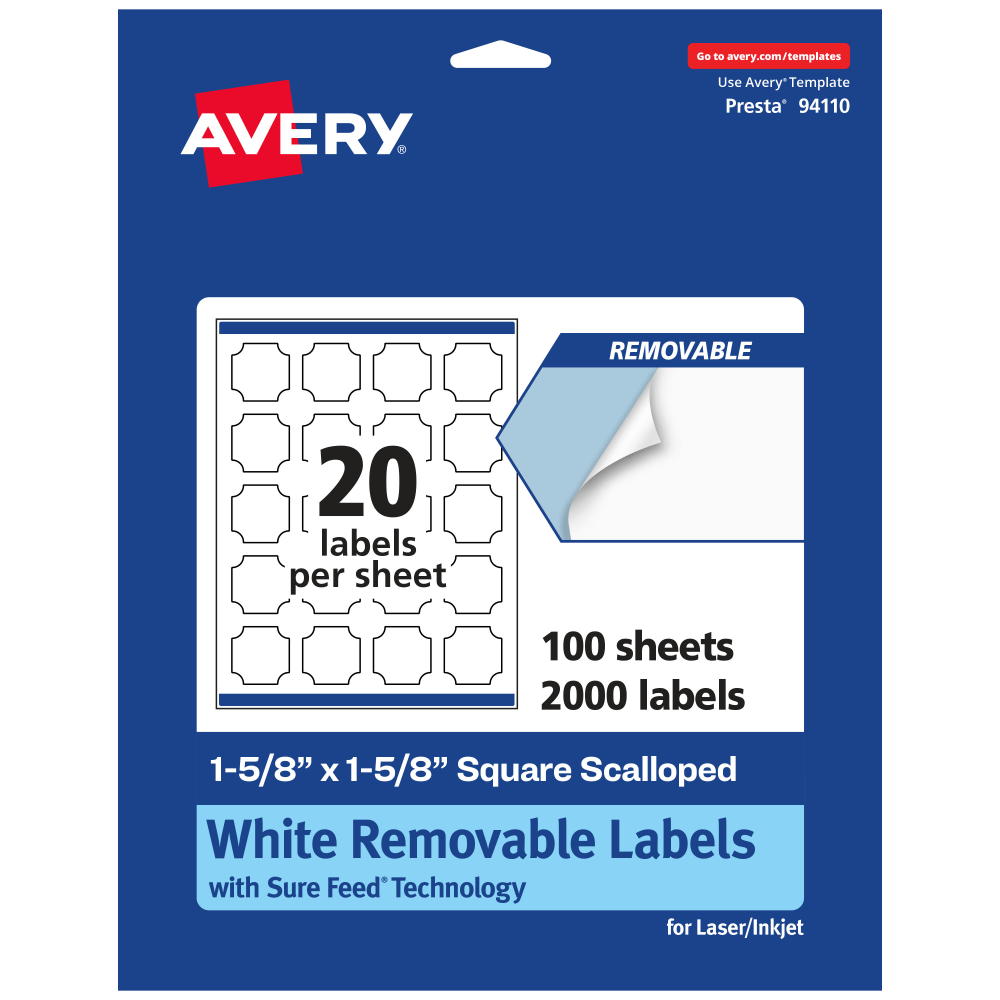 Avery® Removable Labels With Sure Feed®, 94110-RMP100, Square