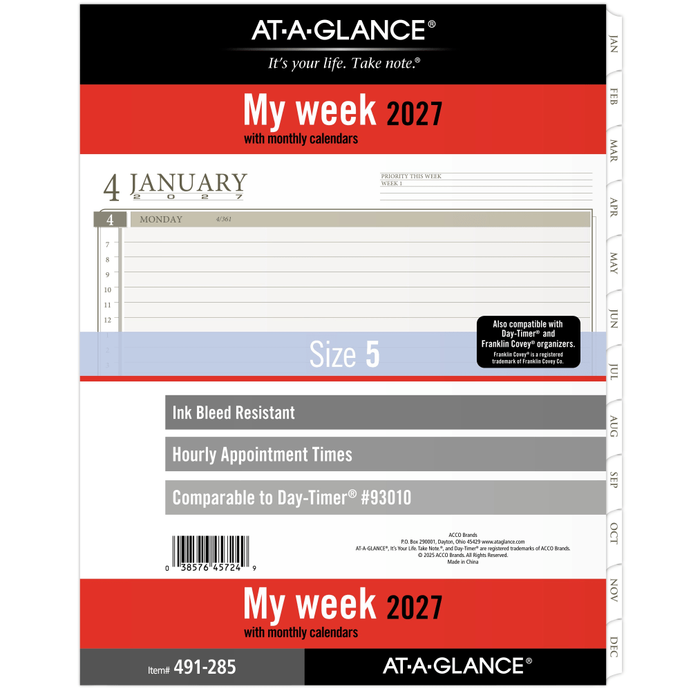 AT-A-GLANCE® 2026 Weekly Planner Refill, Loose Leaf, Folio