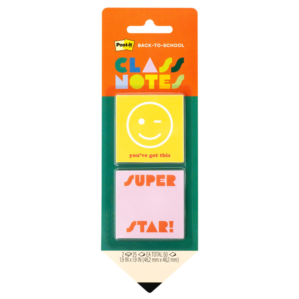 Post-it® Noted Class Notes BTS25-CN-2, 1.9x1.9in (48x48mm)