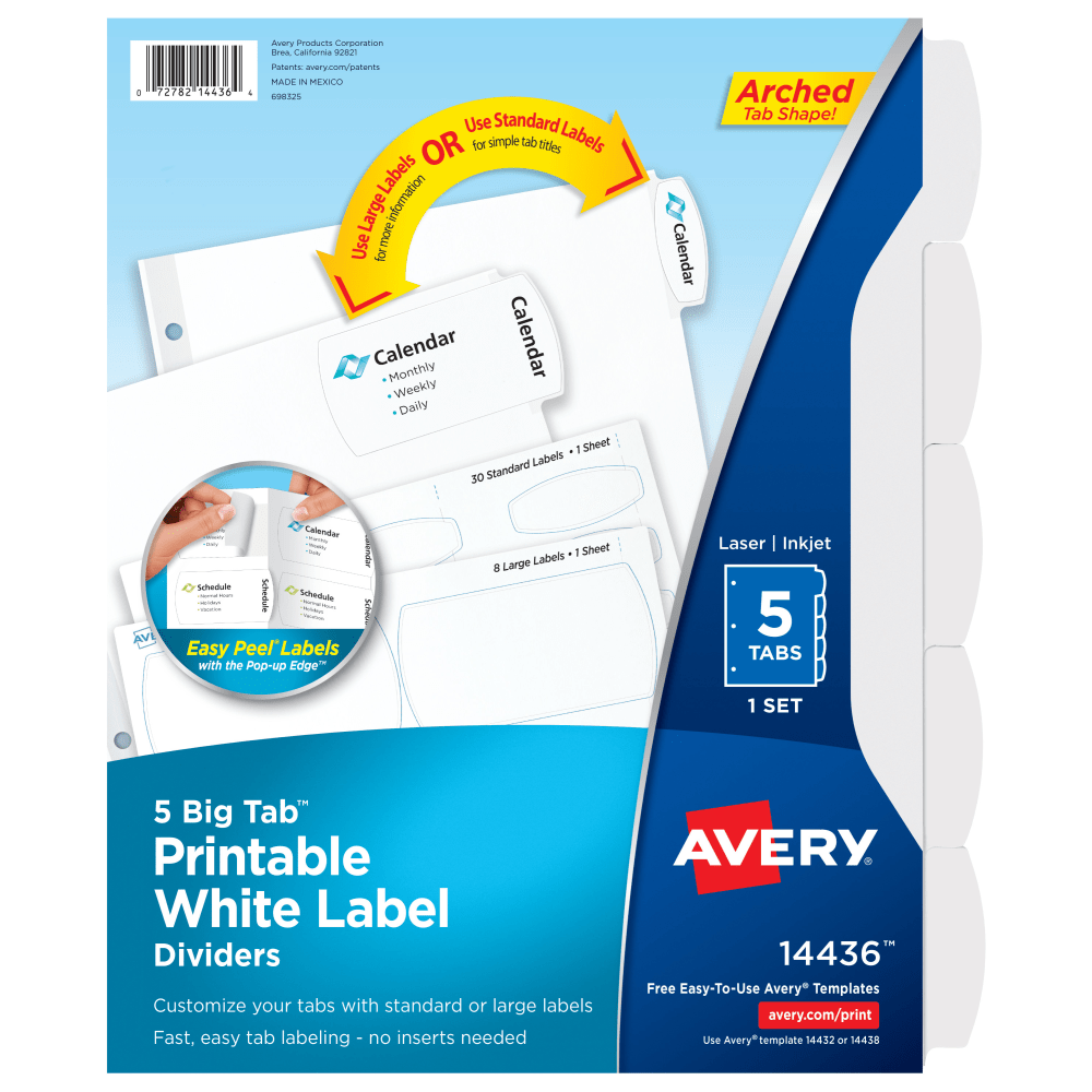 Avery® Big Tab™ Printable Label Dividers, Easy Peel®,
