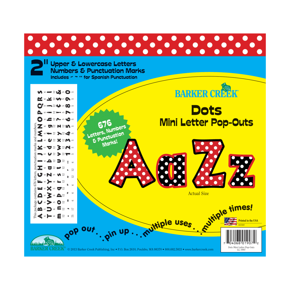Barker Creek® Letter Pop-Outs, 2", Dots, Set Of