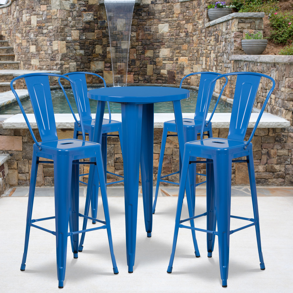 Flash Furniture Commercial-Grade Round Metal Indoor/Outdoor Bar