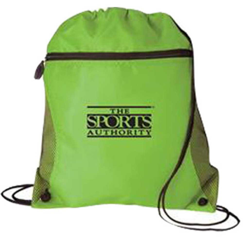 Custom Promotional Mesh Pocket Drawcord Bag, 14"W x