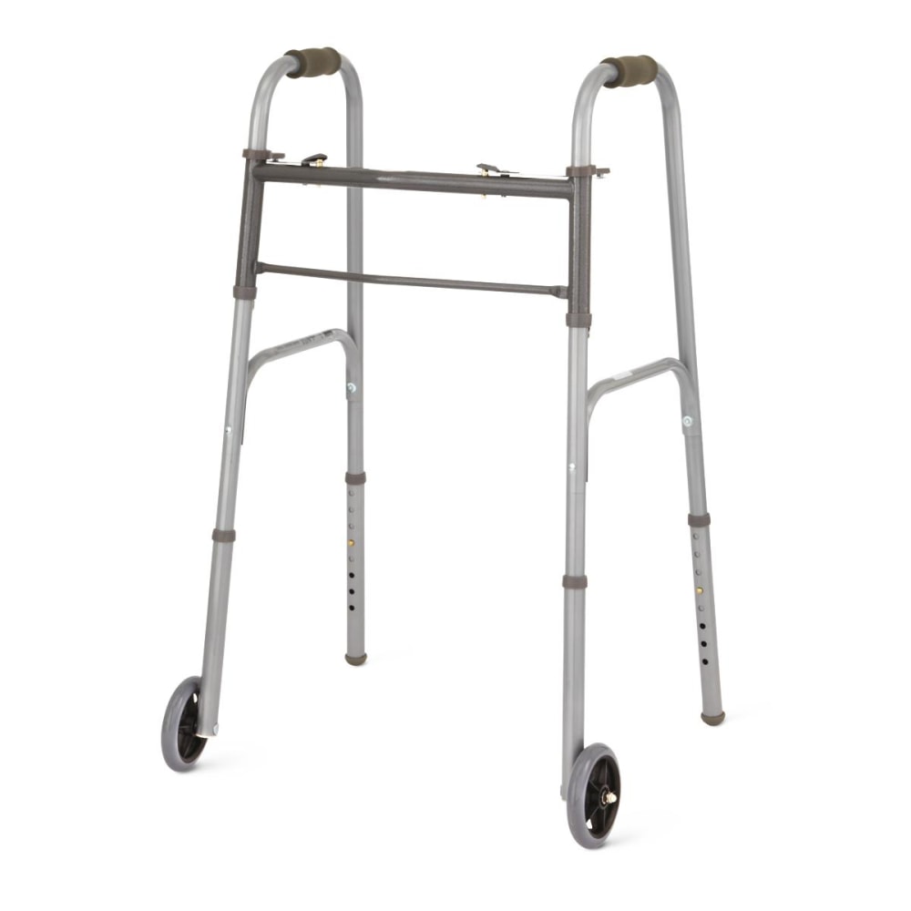 Medline Adjustable Aluminum/Steel 2-Button Folding Walker,