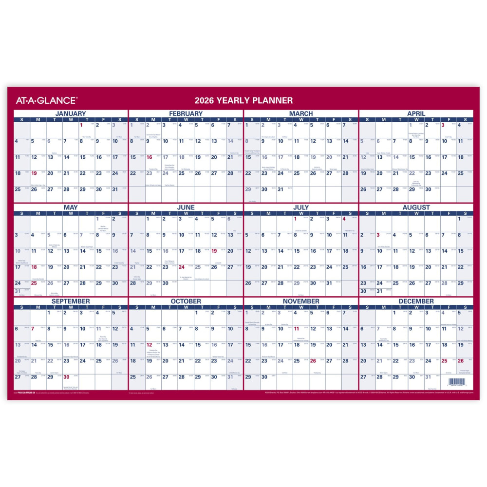 AT-A-GLANCE® 2026 Vertical Horizontal Reversible Erasable Wall