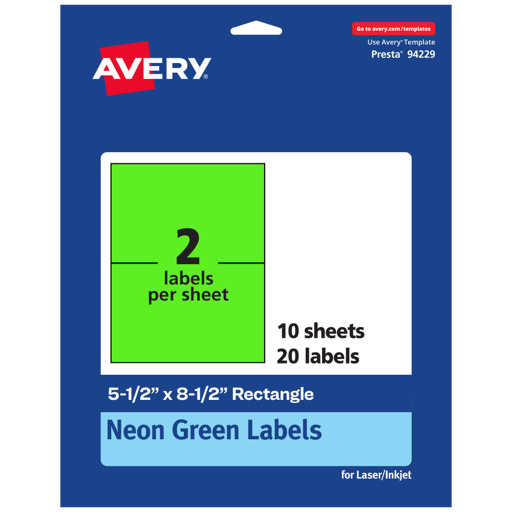 Avery® Printable Labels, 94229-NGP10, Rectangle, 5-1/2" x
