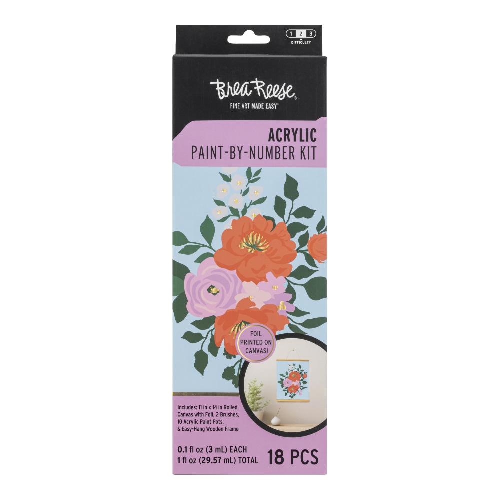 Brea Reese® Acrylic Paint-by-Number Rolled Canvas Kit, Bouquet,