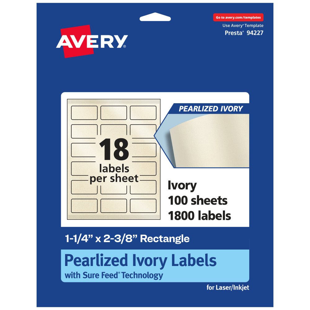 Avery® Pearlized Permanent Labels With Sure Feed®, 94227-PIP100,