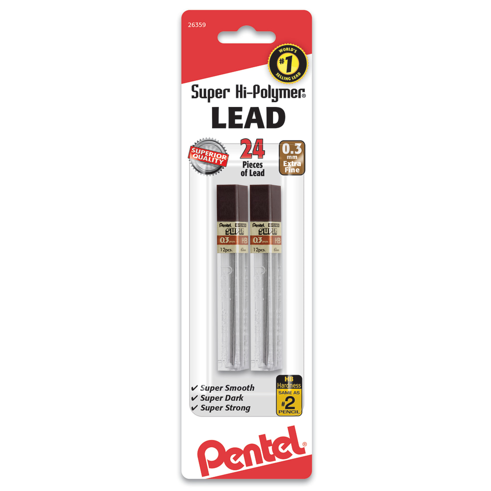 Pentel® Super Hi-Polymer® Leads, 0.3 mm, HB, 24