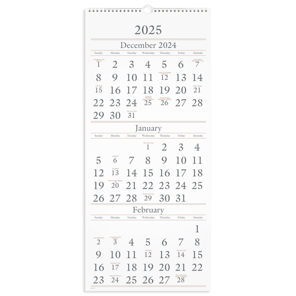 2024-2026 AT-A-GLANCE® 3-Month Monthly Wall Calendar, 12" x
