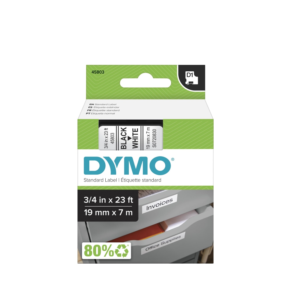 DYMO® D1 45803 Black-On-White Tape, 0.75" x 23&#x27;