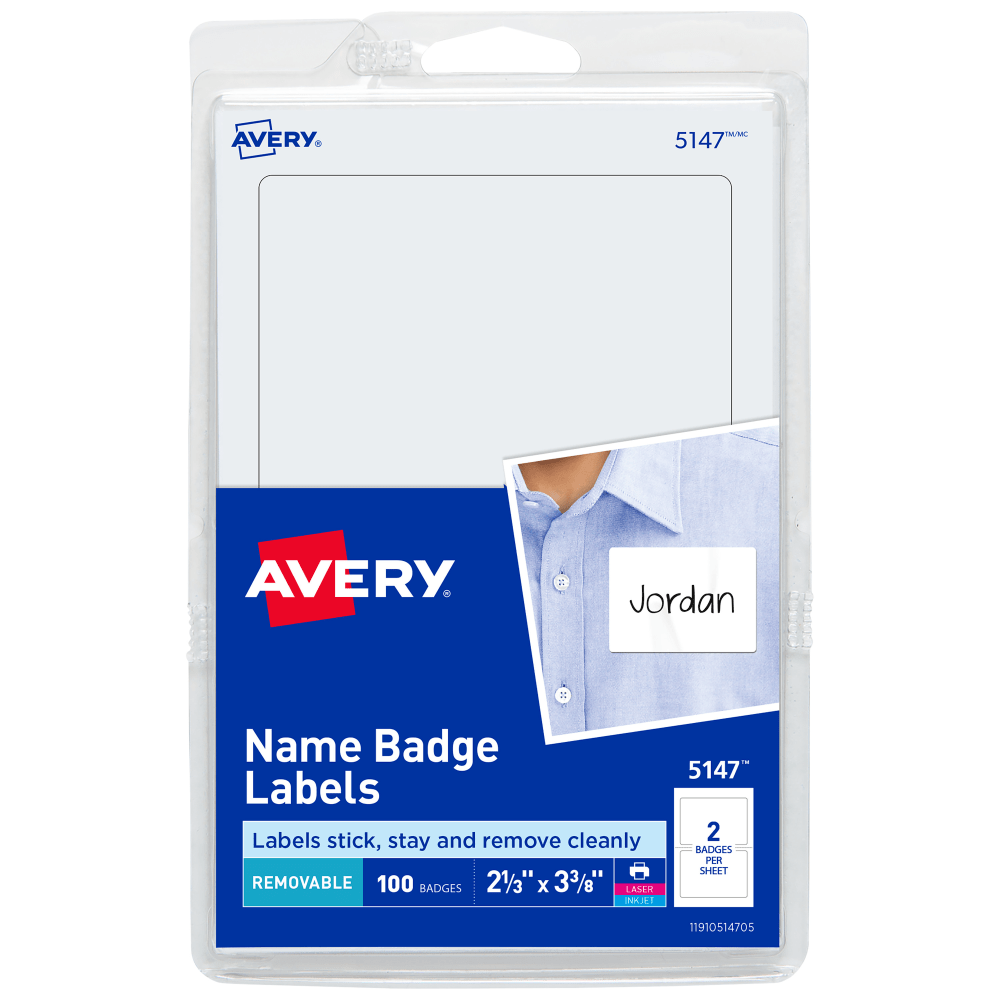 Avery® Name Tags, 05147, 2-1/3" x 3-3/8", White,