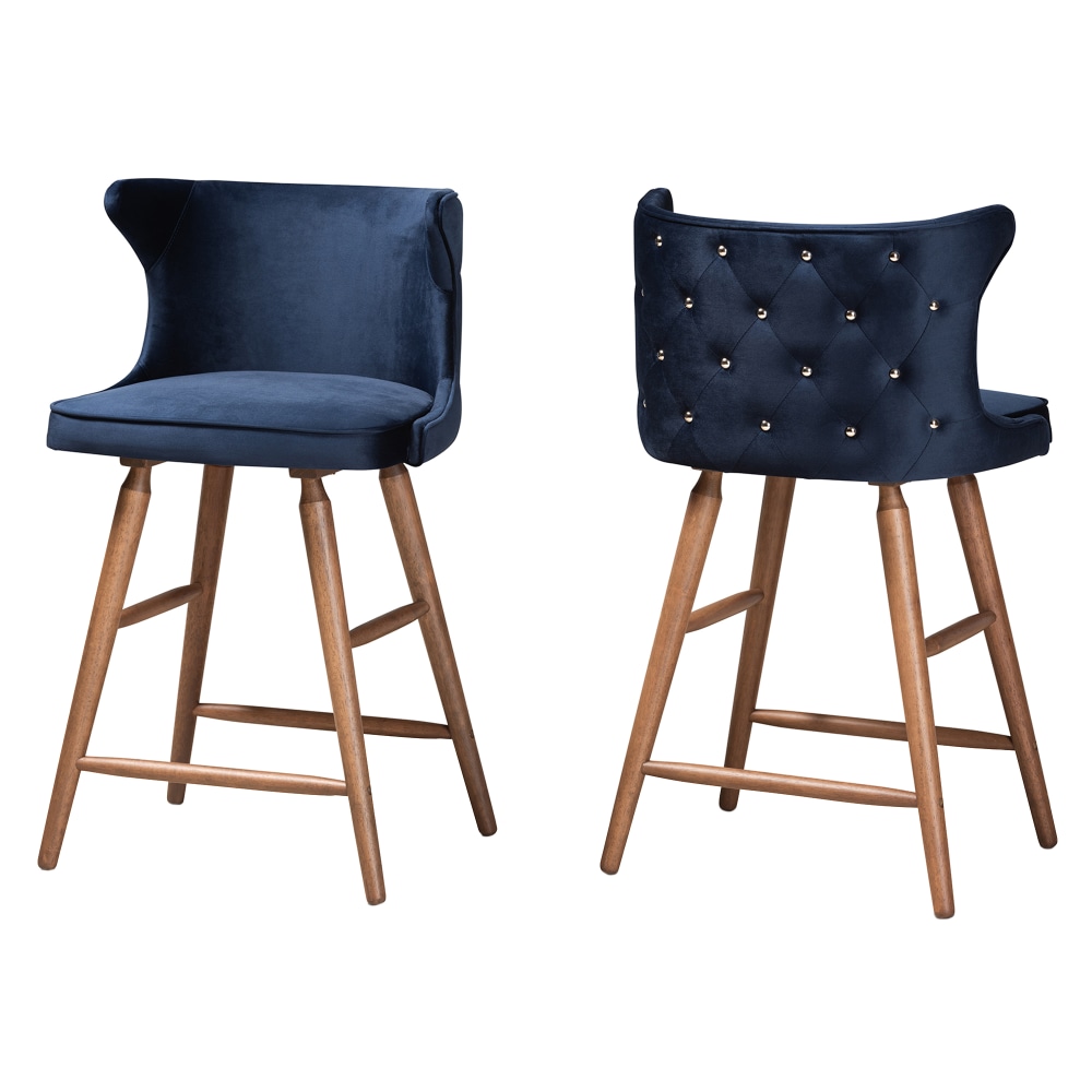 Baxton Studio Sagira Counter Stools, Navy Blue/Walnut, Set