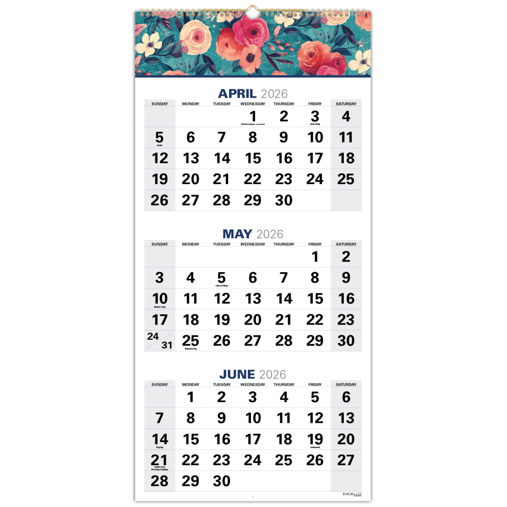 2026-2027 Excello Brands Academic Year Large Print 3-Month