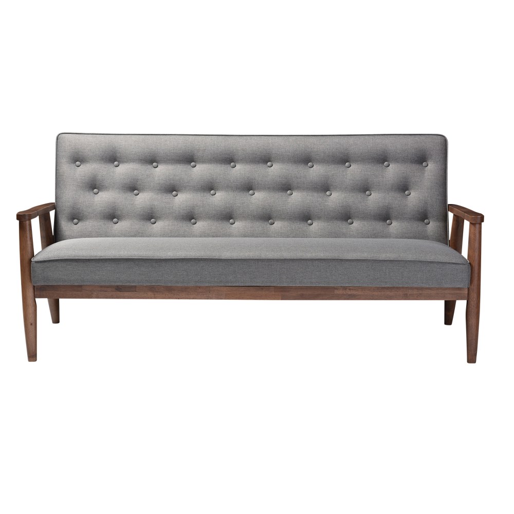 Baxton Studio Noel Fabric Sofa, Gray/Dark Walnut
