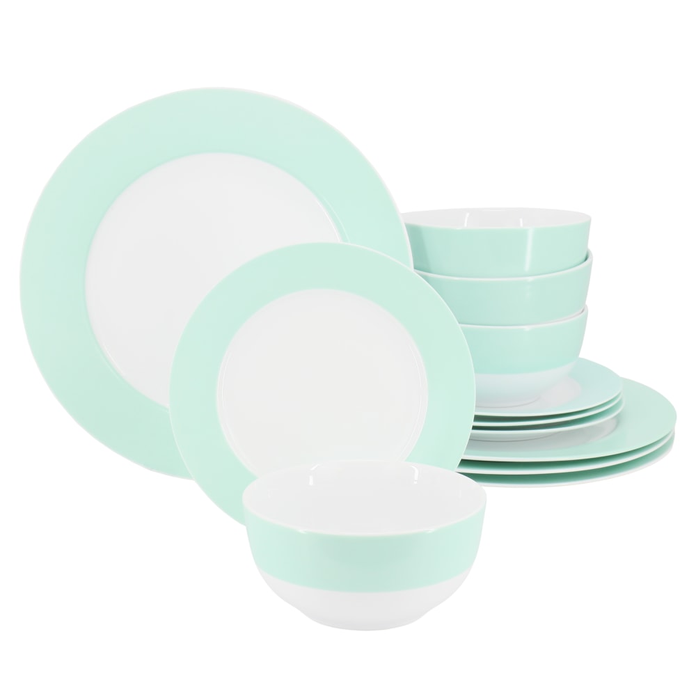 Martha Stewart 12-Piece Banded Fine Ceramic Dinnerware Set,