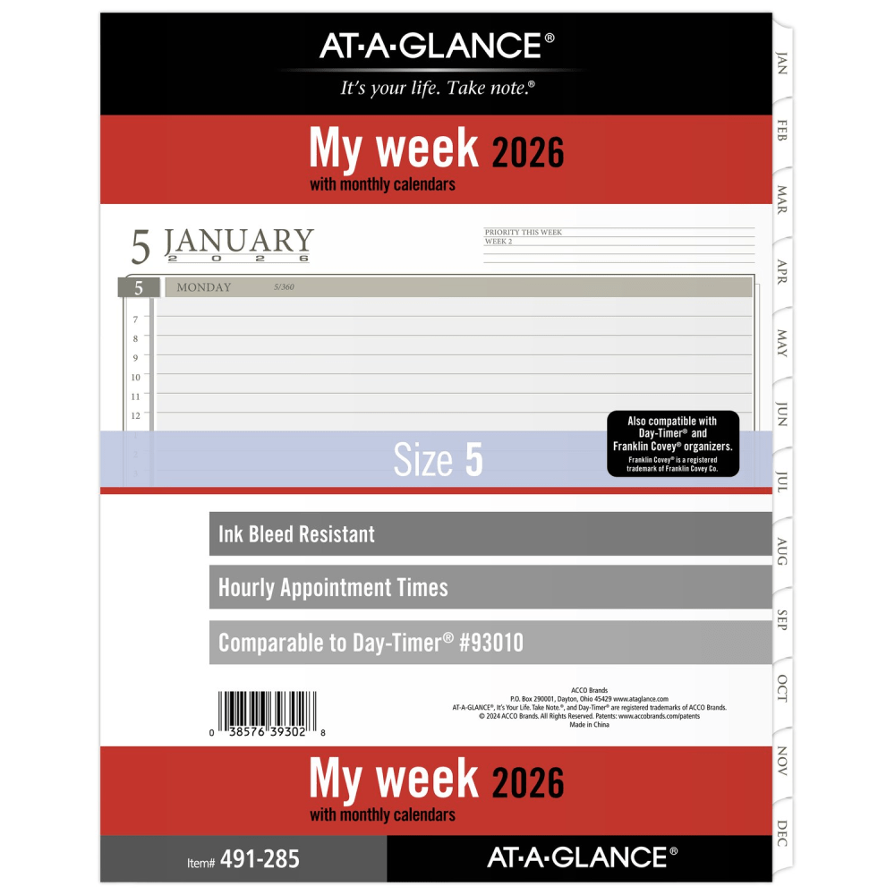 AT-A-GLANCE® 2026 Weekly Planner Refill, Loose Leaf, Folio