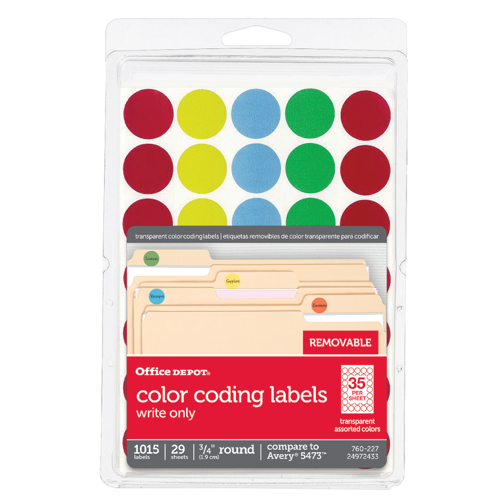 Office Depot® Brand See-Thru™ Removable Color Dots, OD98808,