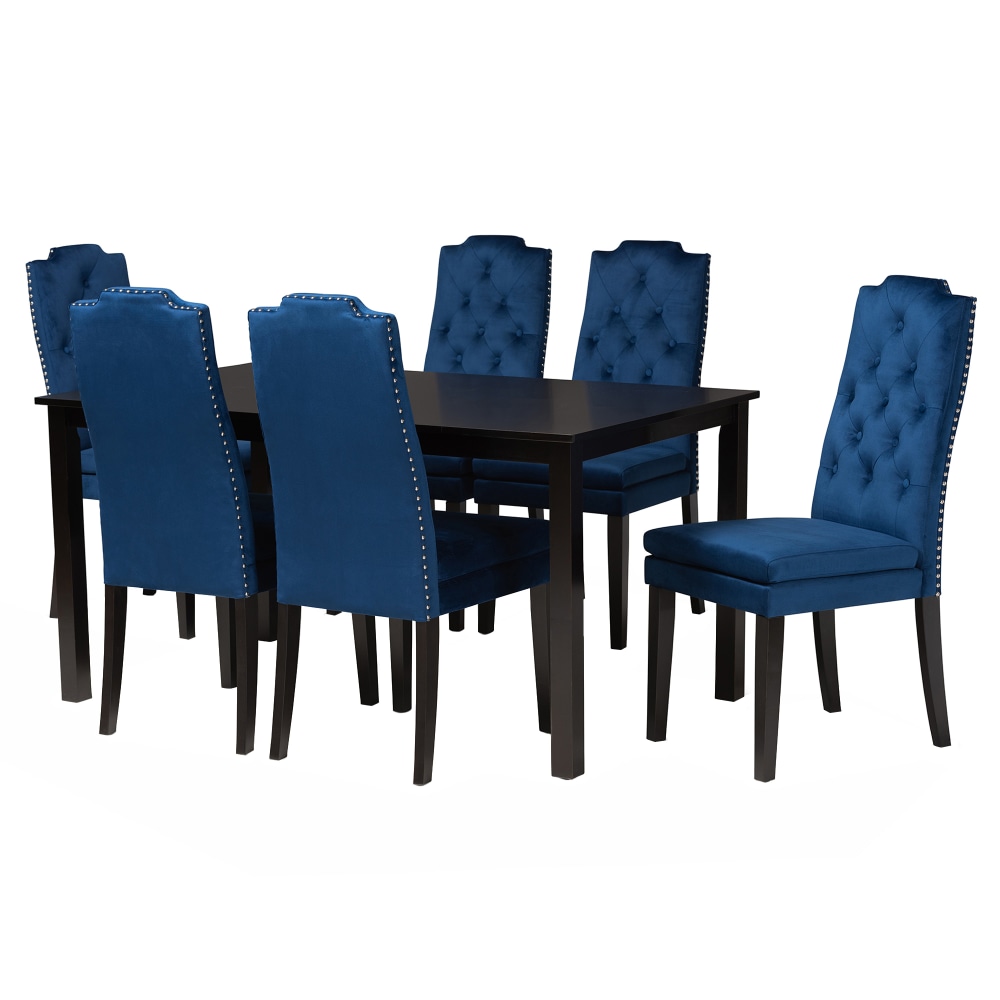 Baxton Studio Dylin 7-Piece Dining Set, Navy Blue/Dark