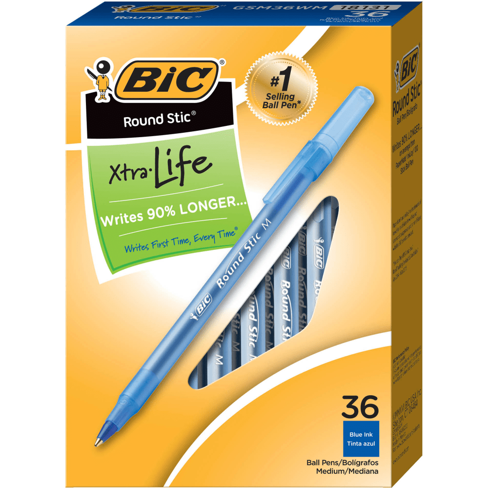 BIC Round Stic Xtra Life Ballpoint Pens, Medium