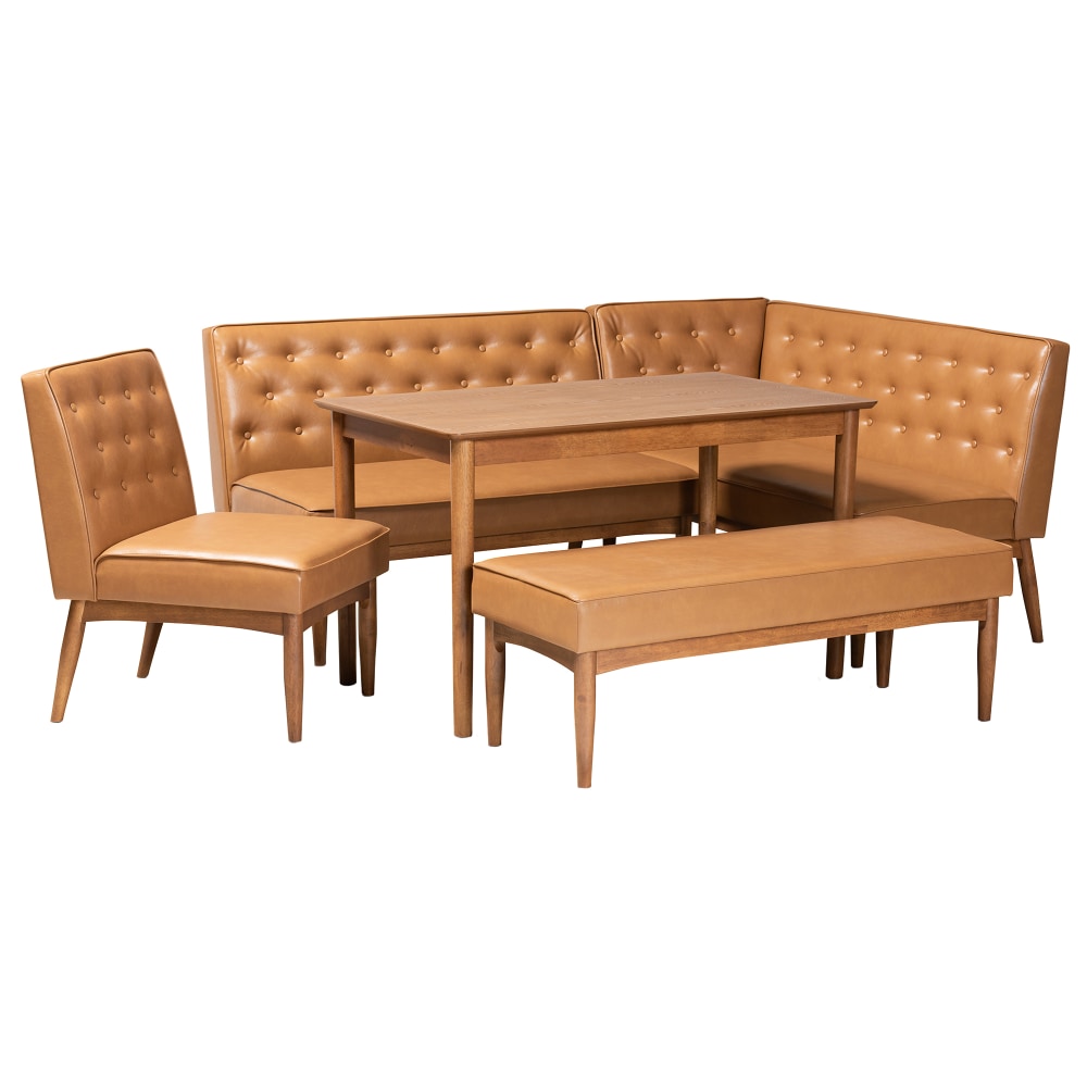 Baxton Studio Riordan 5-Piece Dining Nook Set, Tan/Walnut