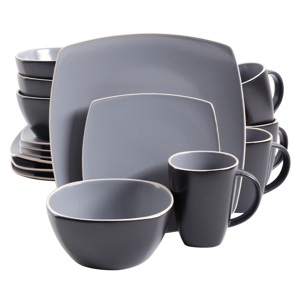 Gibson Soho Lounge 16-Piece Matte Dinnerware Set, Gray/Black