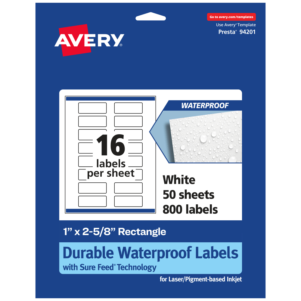Avery® Waterproof Permanent Labels With Sure Feed®, 94201-WMF50,