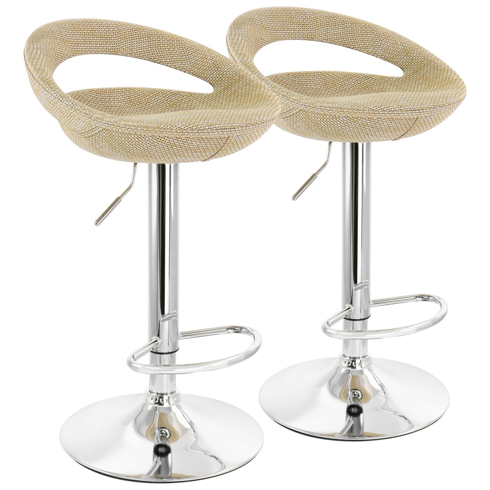 Elama Adjustable Rattan Bar Stools, Gray/Chrome, Set Of
