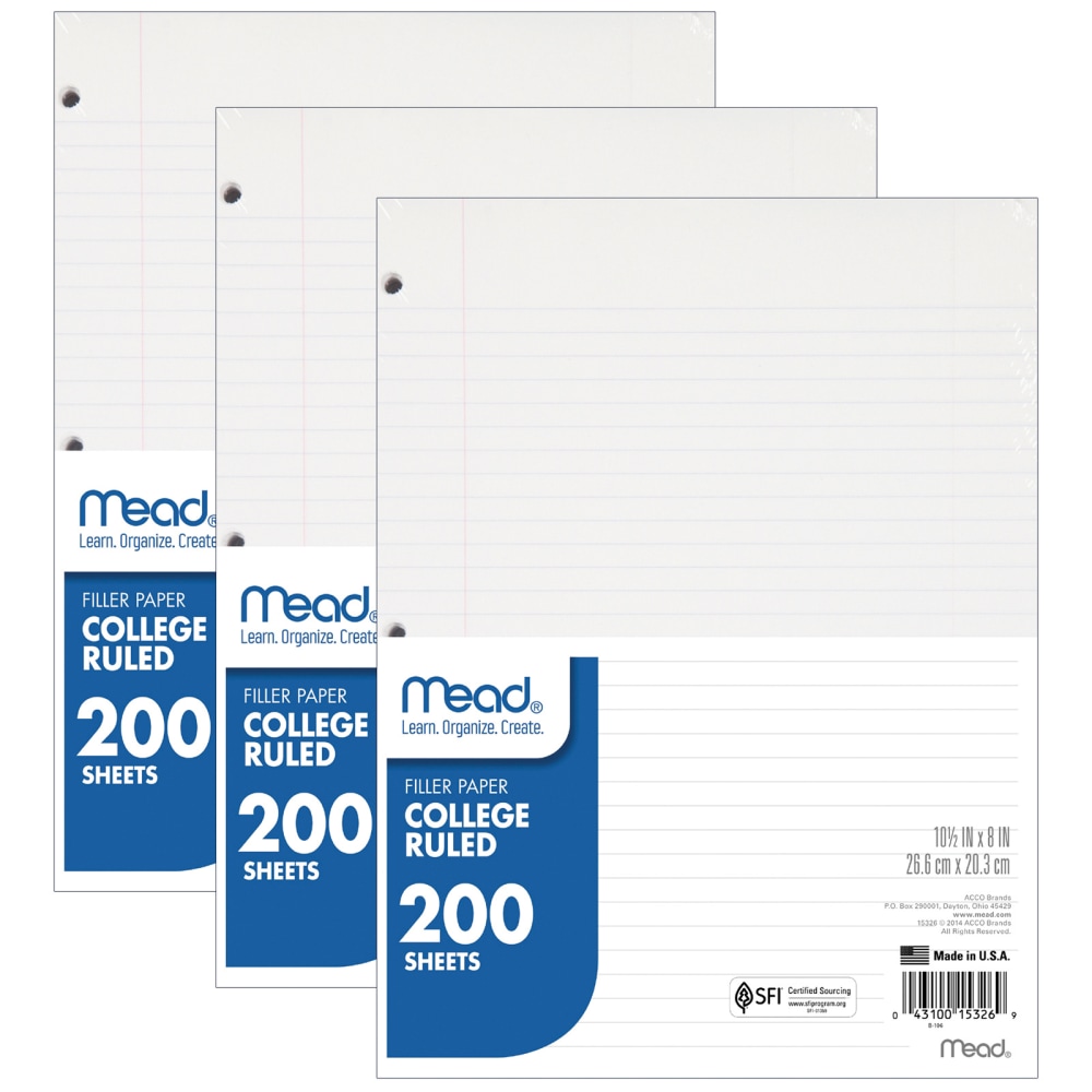 Mead® Notebook Filler Paper, 8" x 10-1/2", College