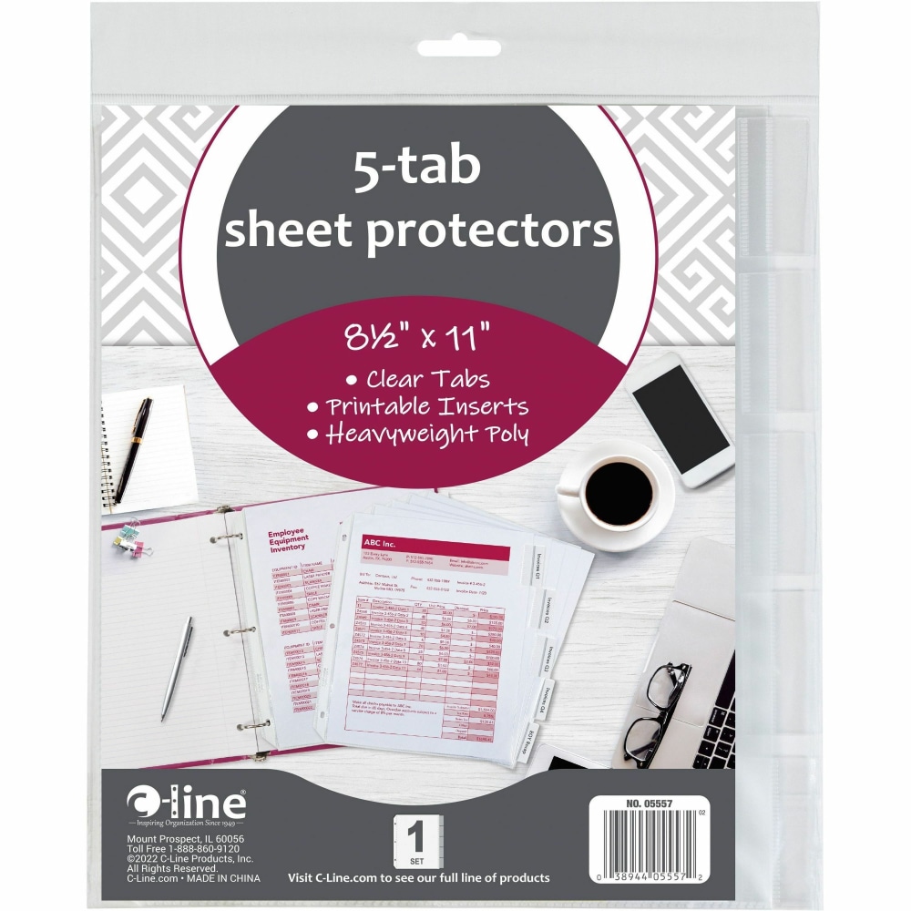 C-Line® Top-Loading Sheet Protectors With Tab Inserts, 8