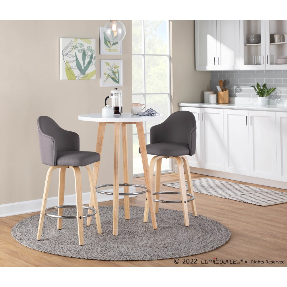 LumiSource Ahoy Fabric Counter Stools, Gray/Chrome/Natural, Set