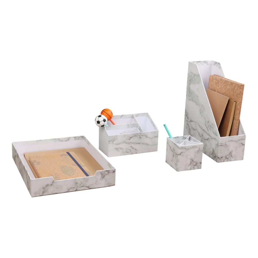 Realspace® 4-Piece Desk Accessory Set, Gray Marble