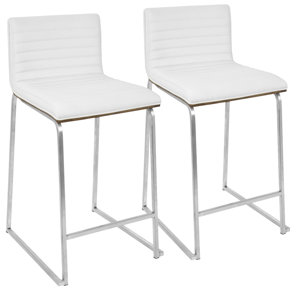 LumiSource Mara Counter Stools, Silver/Walnut/White, Set Of 2