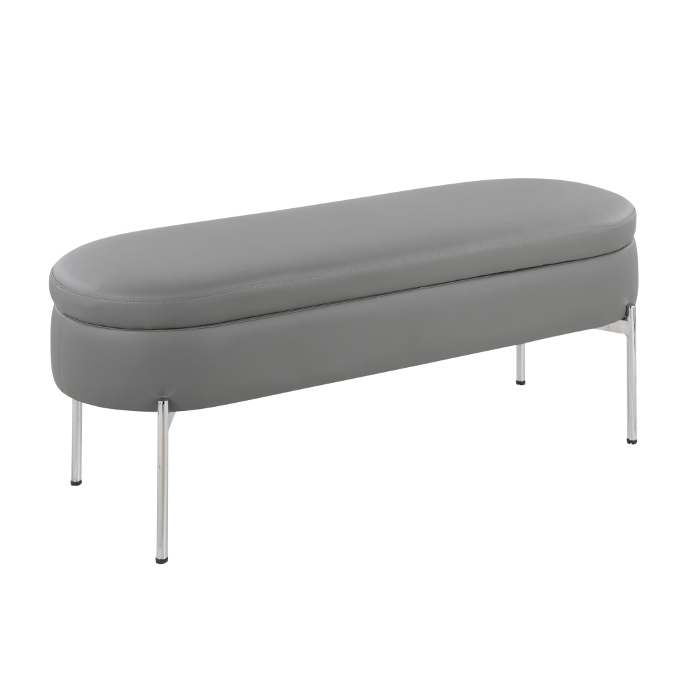 LumiSource Chloe Contemporary/Glam Storage Bench, Gray/Chrome