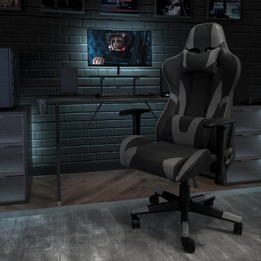 Flash Furniture X30 LeatherSoft Gaming Racing Chair, Gray/Black