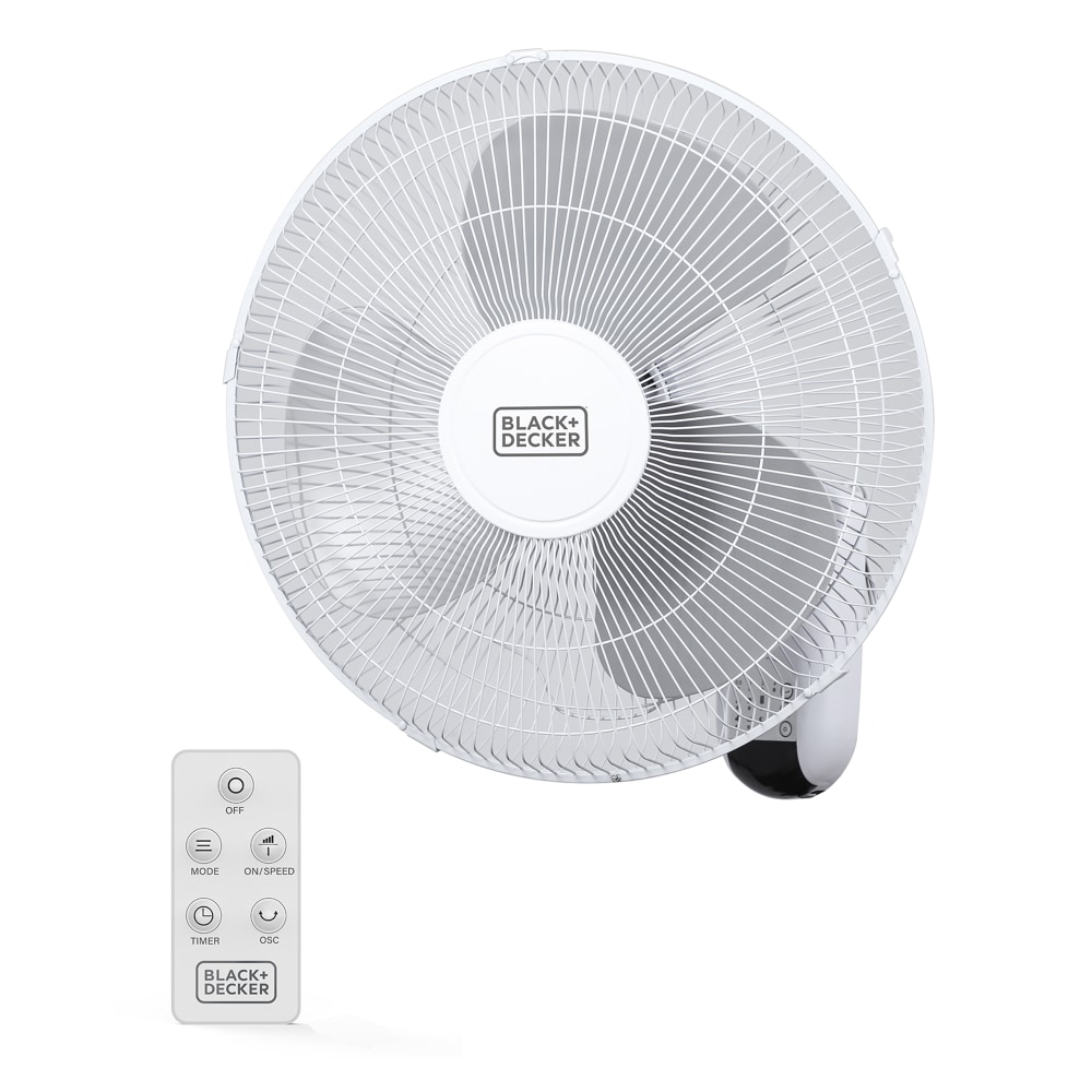 Black+Decker 3-Speed Oscillating Wall Fan With Remote, 18"H