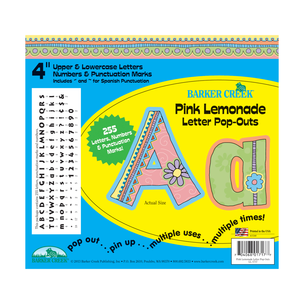 Barker Creek® Letter Pop-Outs, 4", Pink Lemonade, Set