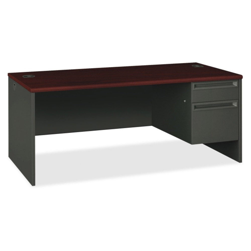 HON® 38000 72"W Right-Pedestal Computer Desk, Mahogany/Charcoal