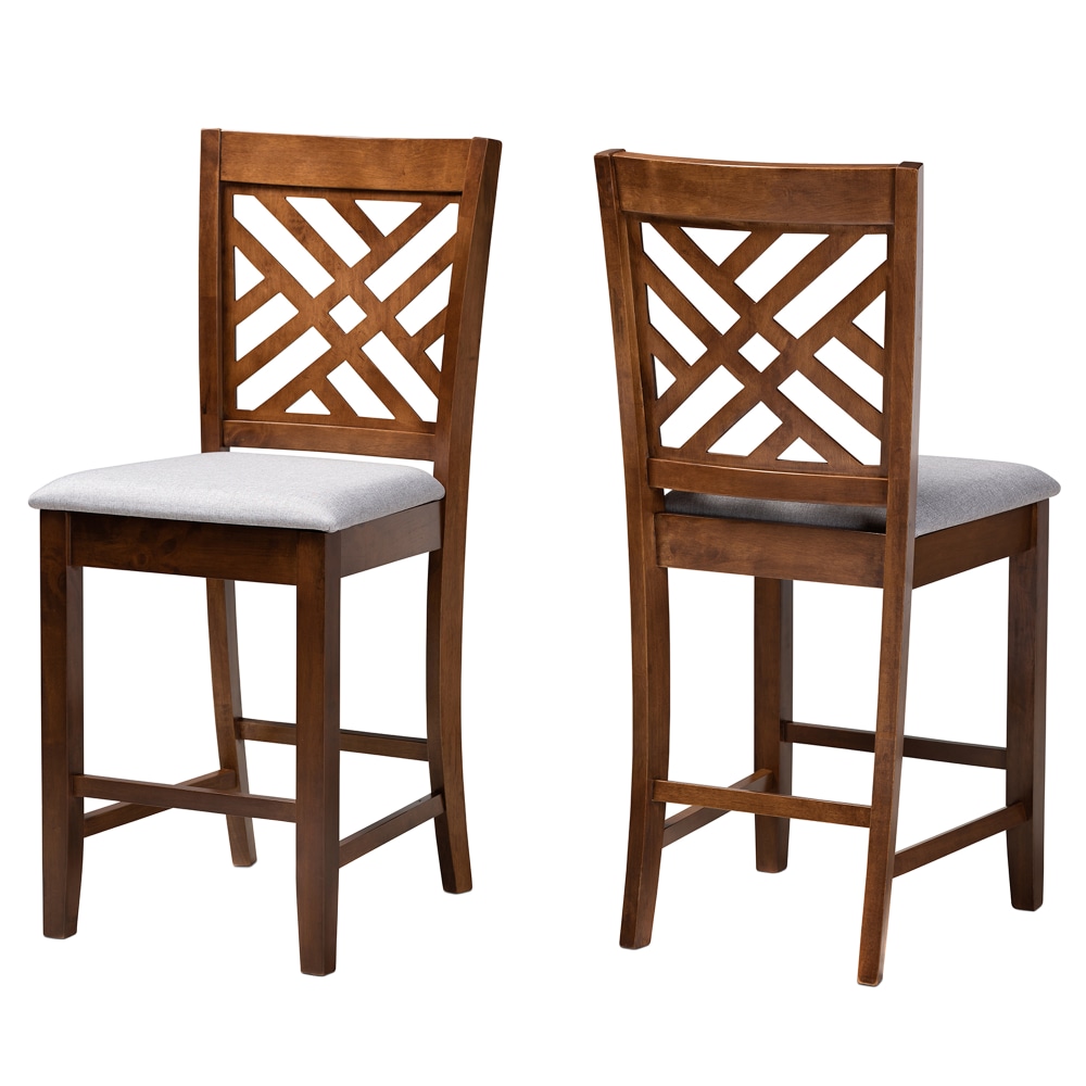 Baxton Studio Caron Counter Stools, Gray/Walnut, Set Of