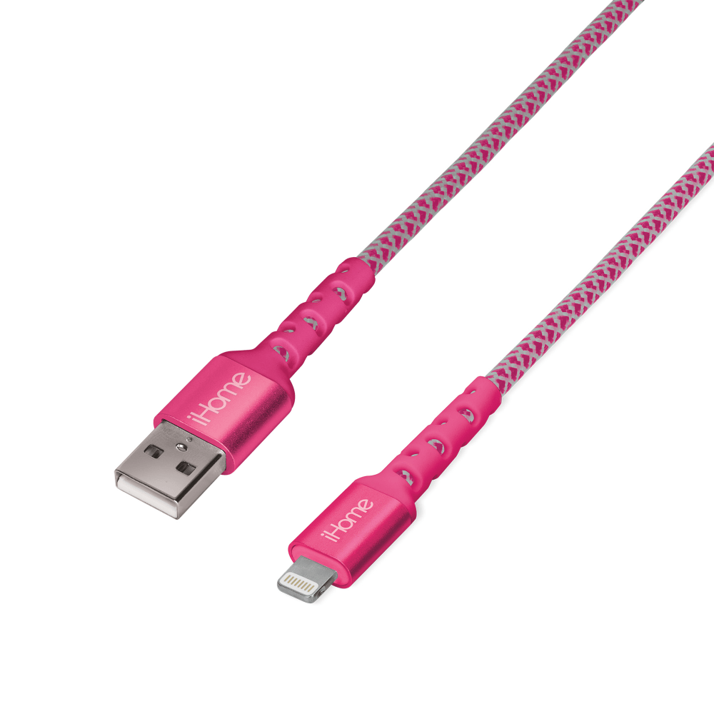 iHome Nylon Braided Lightning To USB-A Cable, 10&#x27;,