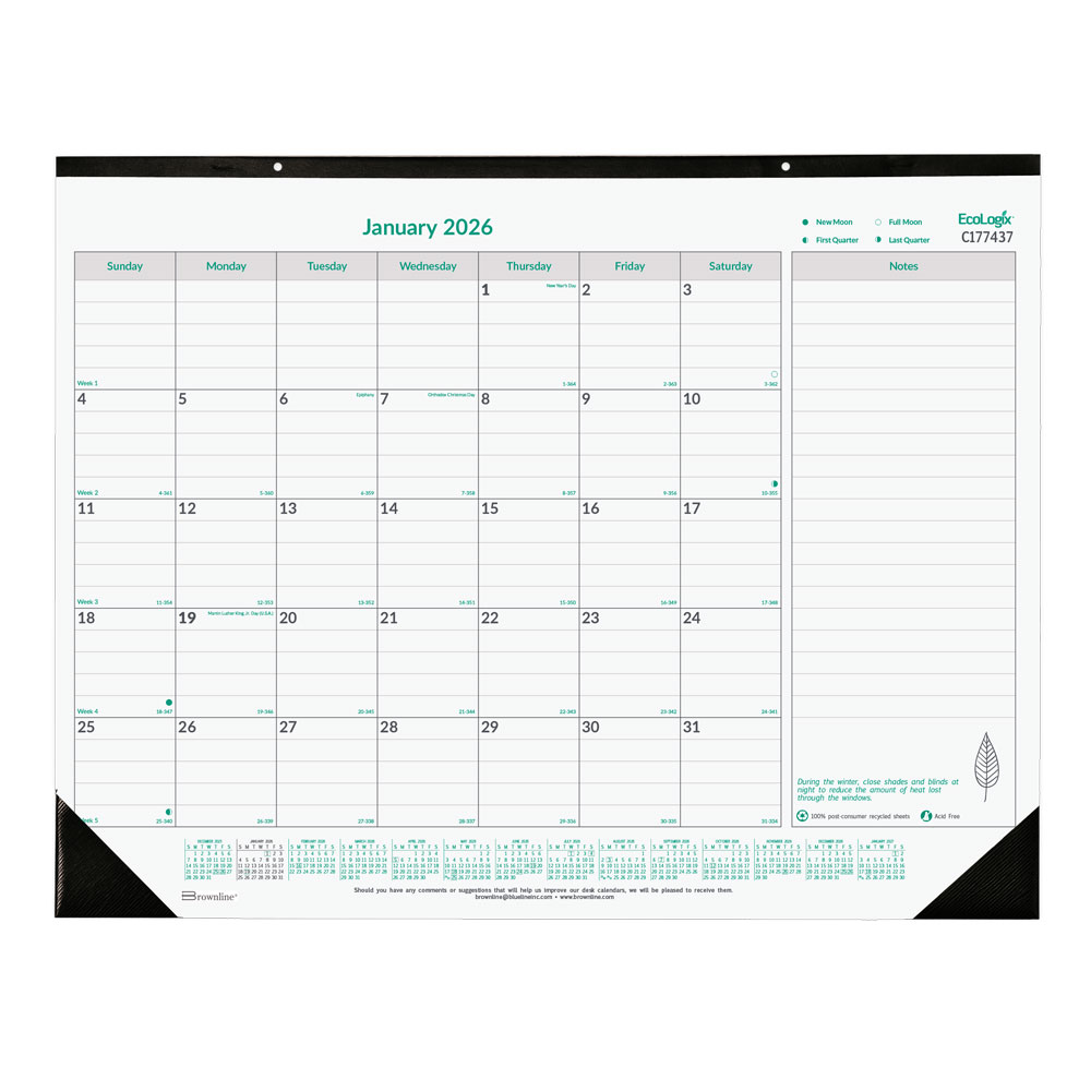 2026 Brownline EcoLogix Monthly Desk Pad Calendar, 22"