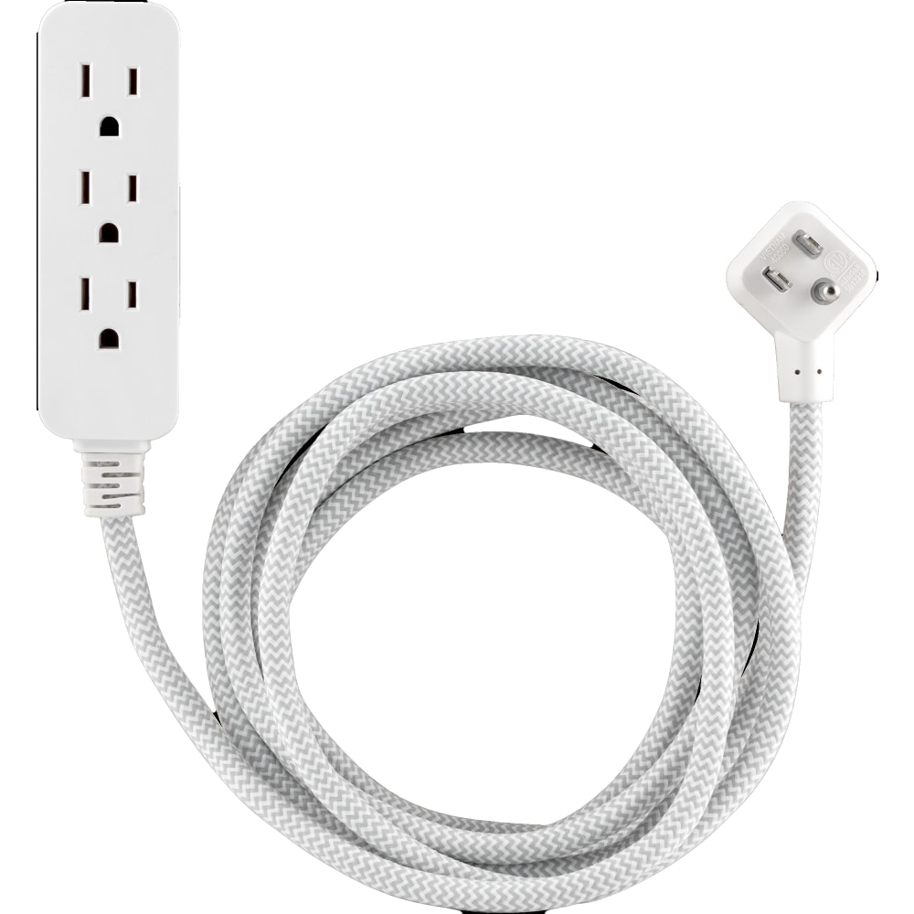 Cordinate 3-Outlet Grounded Extension Cord, 10&#x27;, Gray/White,