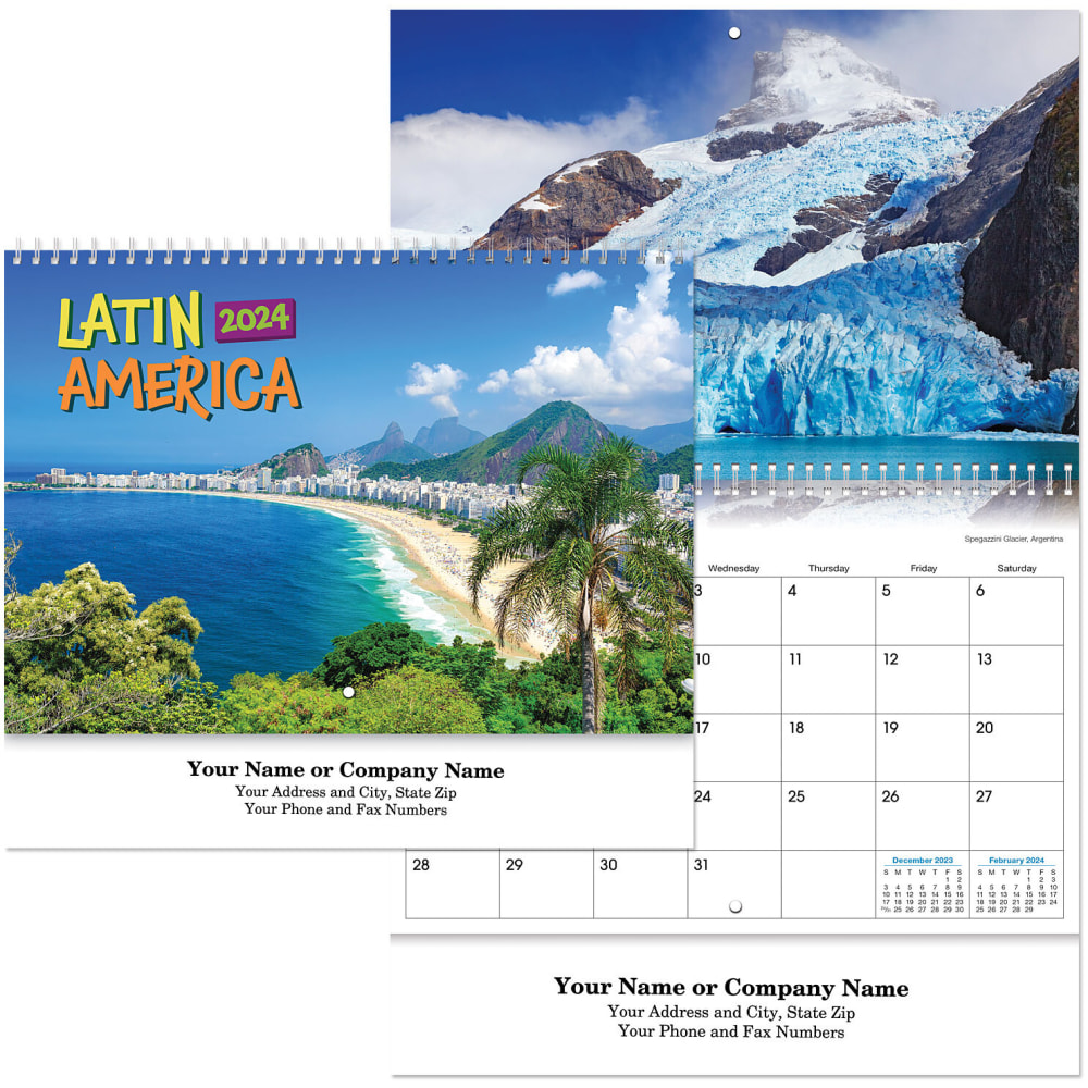 Custom Latin America Spiral Wall Calendar, 11" x